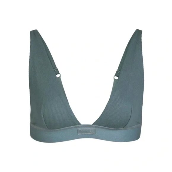 SKIMS Cotton Rib Plunge Bralette In Kyanite - Picture 4 of 11